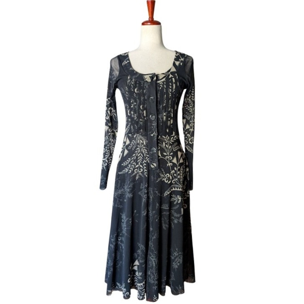 Fuzzi by Jean Paul Gaultier Botanical Print Mesh Midi Dress Size Medium